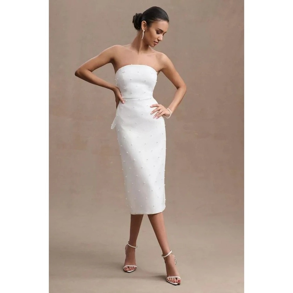 New Sachin & Babi Gemma Pearl Dress Womens Sz 0 Ivory Bow Back Strapless Wedding